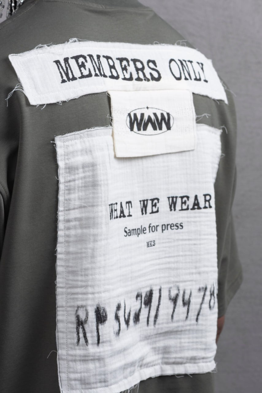 Oversize Cotton Tee - Layered Patch "What We Wear" Shirt