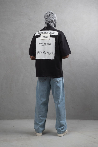 Oversize Cotton Tee - Layered Patch "What We Wear" Shirt