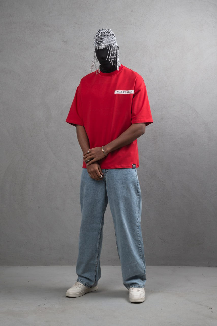Oversize Cotton Tee - Layered Patch "What We Wear" Shirt