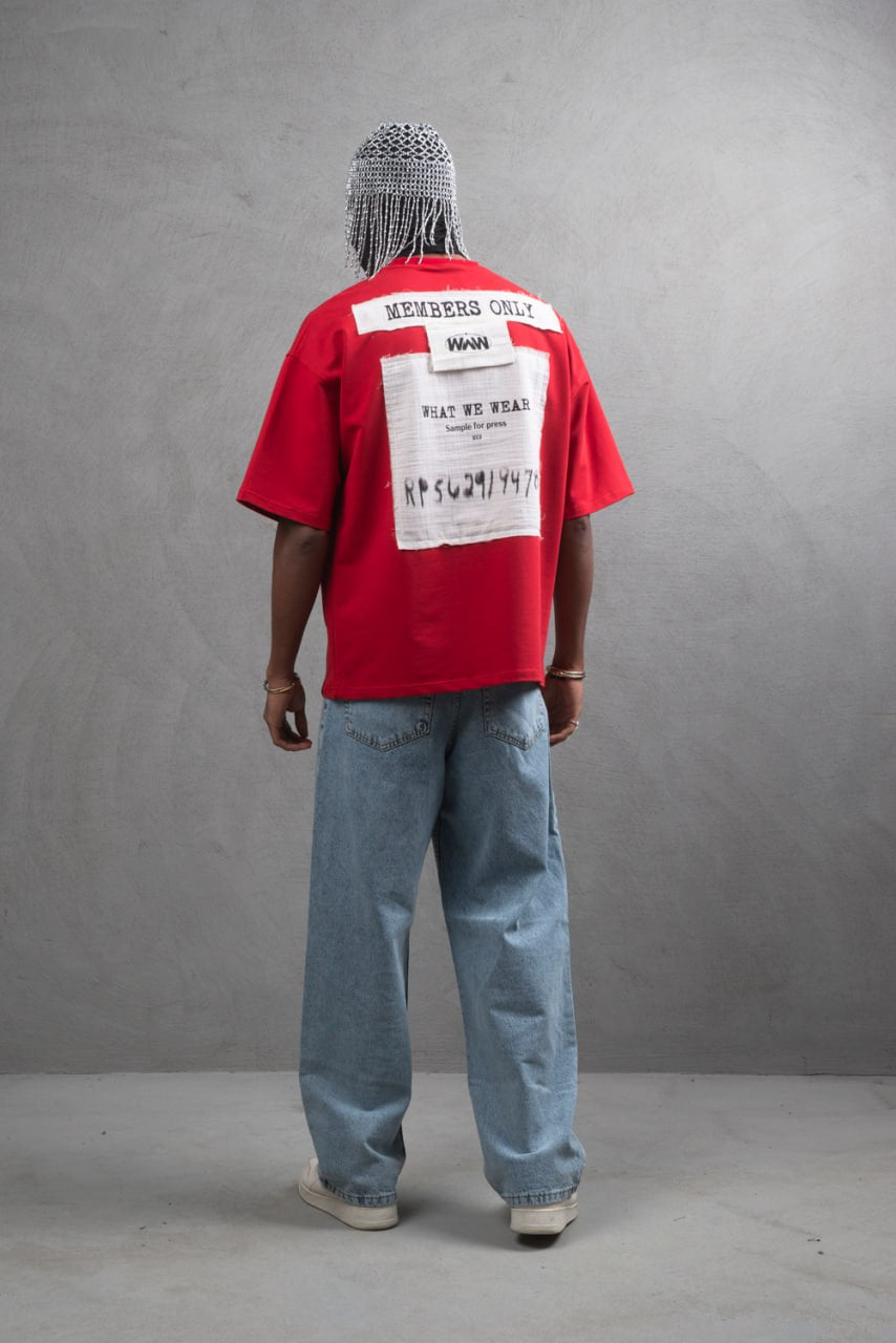 Oversize Cotton Tee - Layered Patch "What We Wear" Shirt