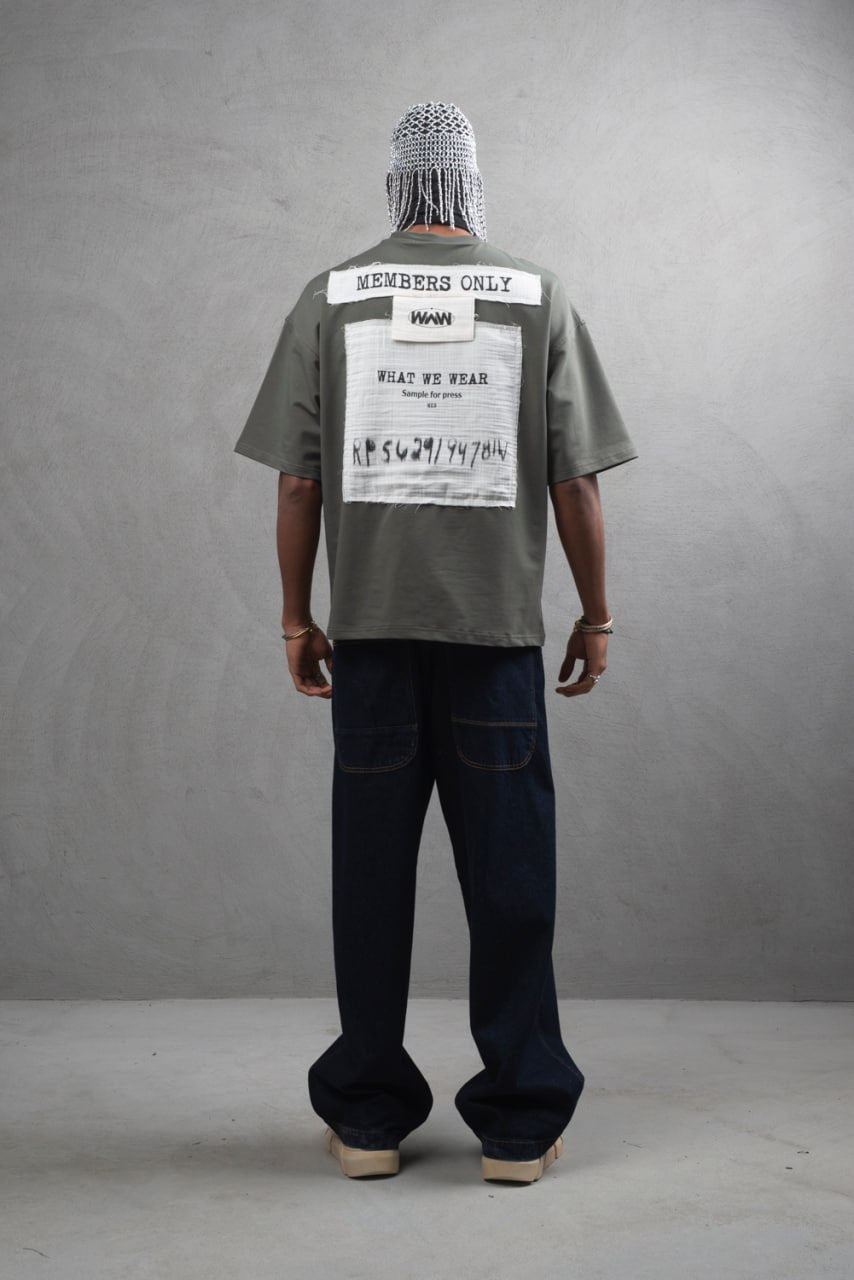 Oversize Cotton Tee - Layered Patch "What We Wear" Shirt