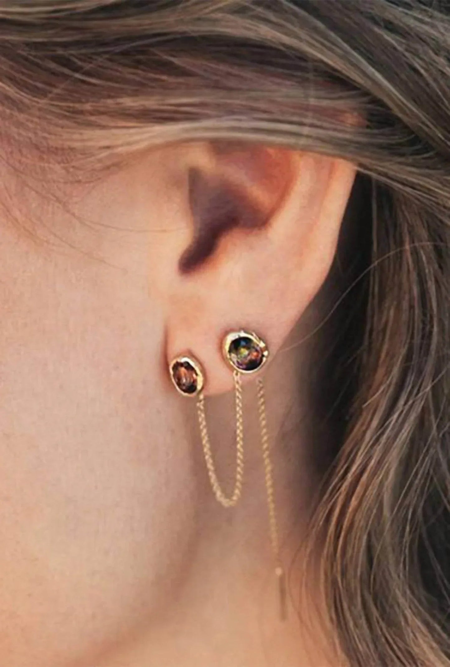 Women's Alfa Threader Earring Long With Precious Stone